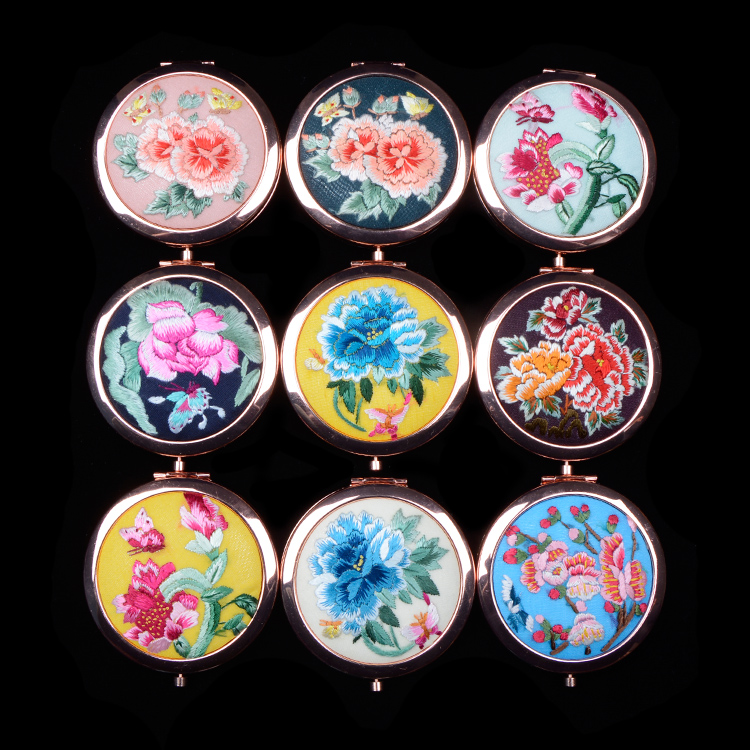 金牛化妆随身镜精品出国送礼刺绣中国风古风摄影 手绣镜子