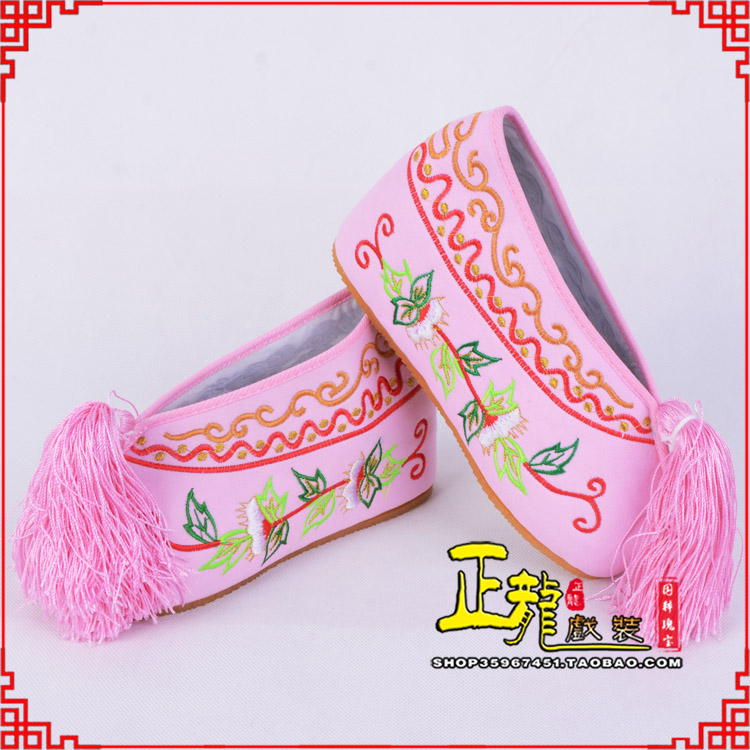 金牛花旦鞋女绣花彩鞋 舒适款草花内高彩鞋